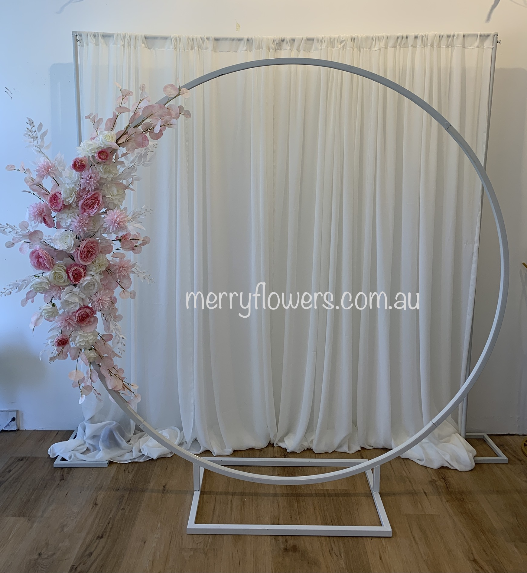 White Circle Arch with Pink and White Flowers