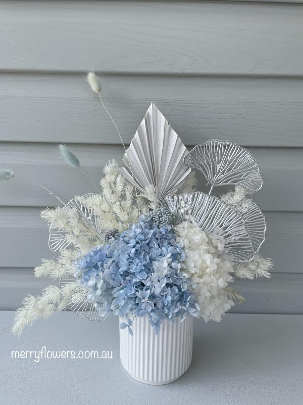 blue and white dried flowers