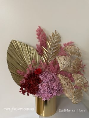 red and gold flowers arrangement